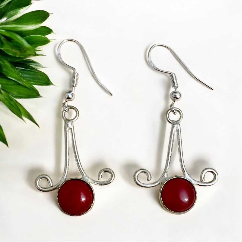 Ruby Silver Earrings In Sterling Silver Overlay 9… - image 1
